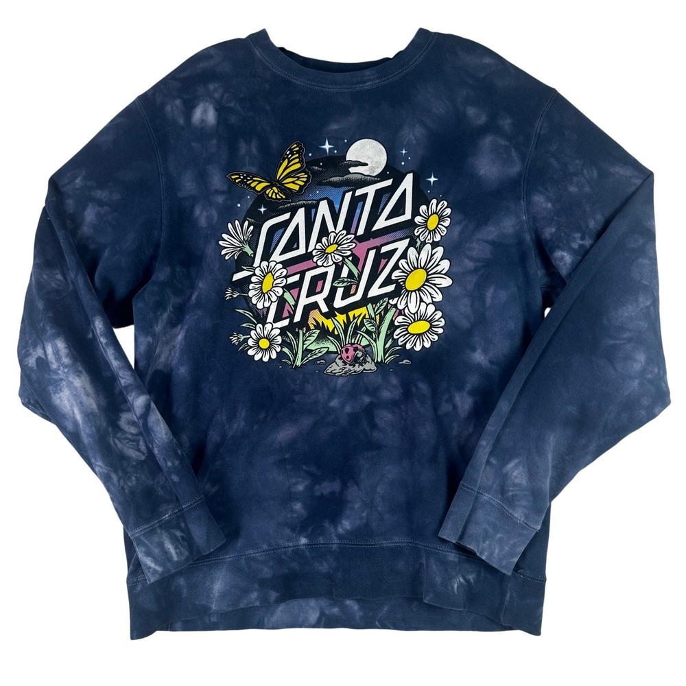 Santa Cruz Graphic Tie Dye Sweatshirt Women M‎ Blue Skater Indie Streetwear